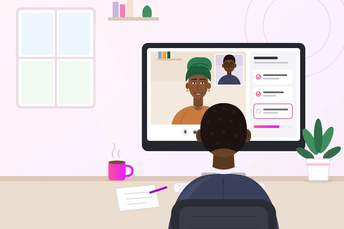 A volunteer on a video call with a non-profit contact, collaborating on a project through TechAid Connect.